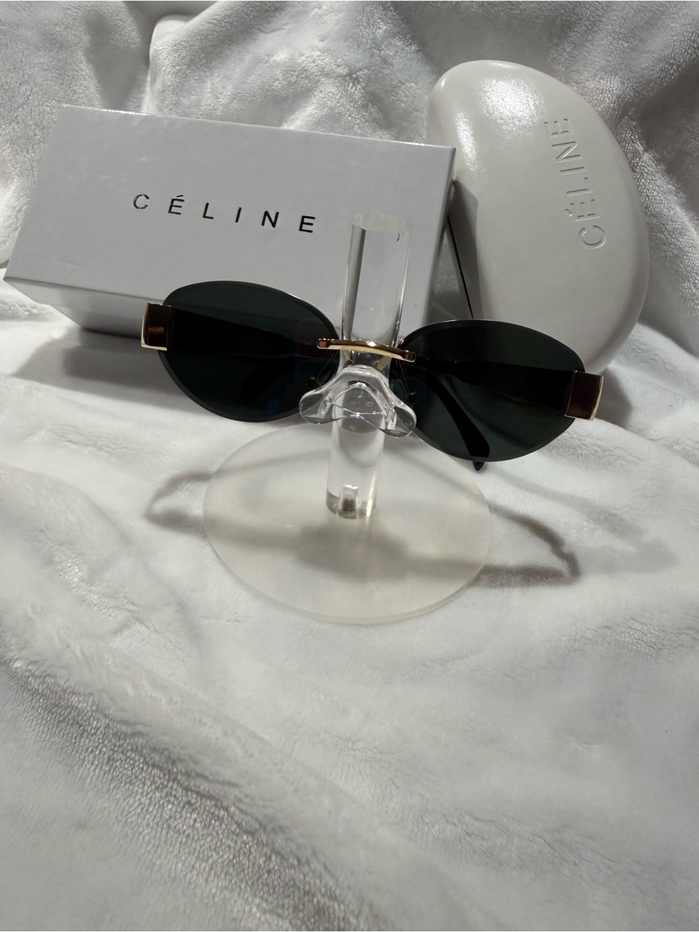 Black Rimless Sunglasses with Gold Accents